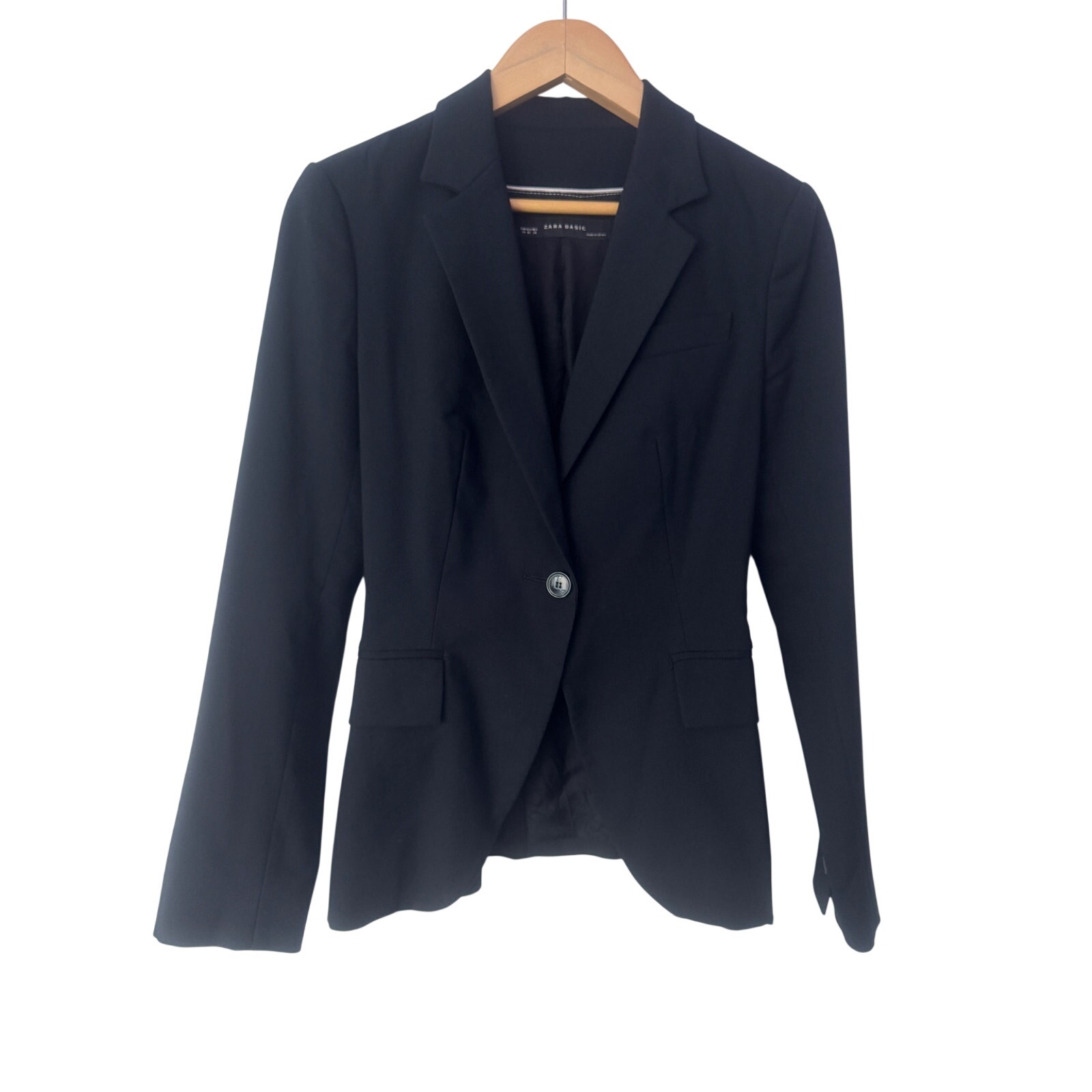 Zara Basic Black Single Button Tailored Blazer Jacket Womens Size 2
